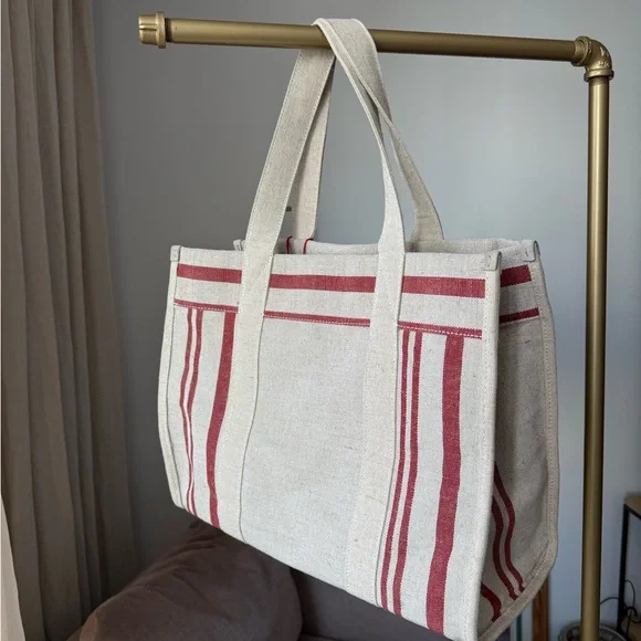 Zara Jute & Cotton Tote Bag Beige Red NWT Summer Chic - Picture 5 of 10